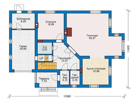 Планировка первого этажа :: Проект дома из кирпича 71-23