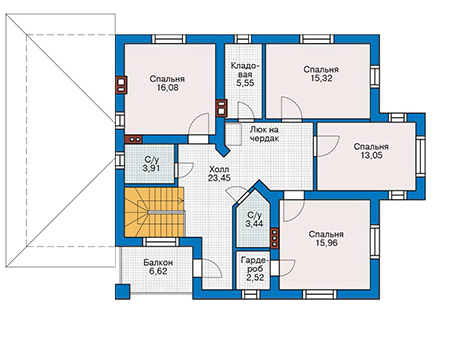 Планировка второго этажа :: Проект дома из кирпича 71-23