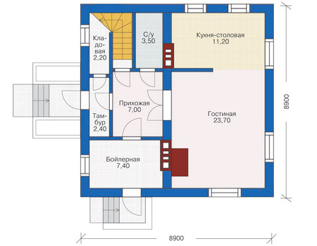 Планировка первого этажа :: Проект дома из кирпича 71-24
