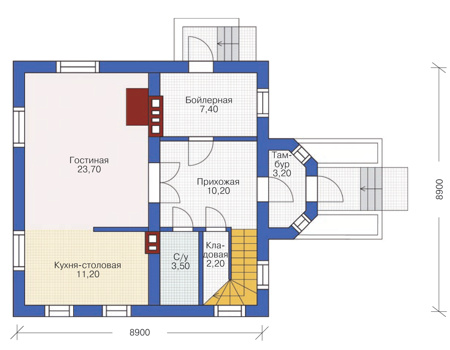 Планировка первого этажа :: Проект дома из кирпича 71-27
