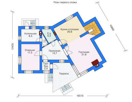 Планировка первого этажа :: Проект дома из кирпича 71-31