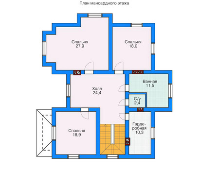 Планировка мансардного этажа :: Проект дома из кирпича 71-33