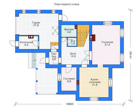 Планировка первого этажа :: Проект дома из кирпича 71-46