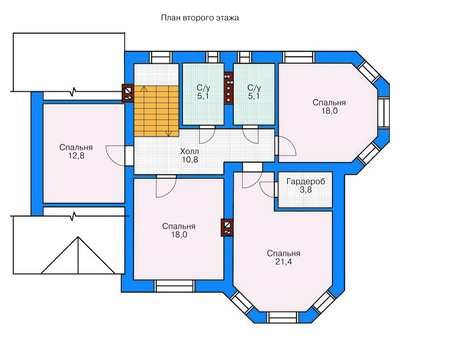 Планировка второго этажа :: Проект дома из кирпича 71-49