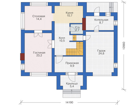 Планировка первого этажа :: Проект дома из кирпича 71-53