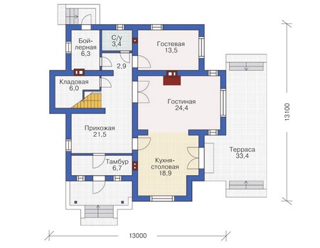 Планировка первого этажа :: Проект дома из кирпича 71-61