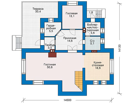 Планировка первого этажа :: Проект дома из кирпича 71-67