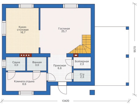 Планировка первого этажа :: Проект дома из кирпича 71-88