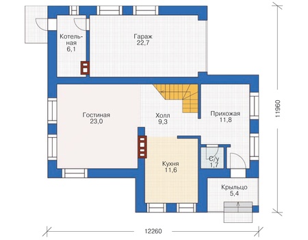 Планировка первого этажа :: Проект дома из кирпича 71-94
