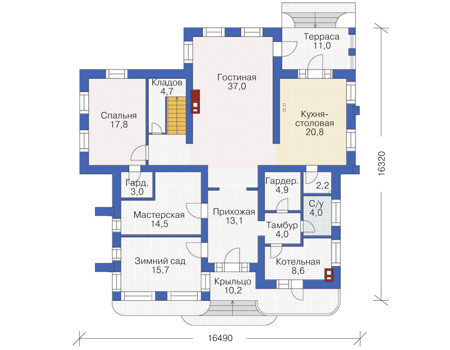 Планировка первого этажа :: Проект дома из кирпича 71-97