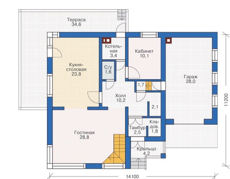 Планировка первого этажа :: Проект дома из кирпича 72-00
