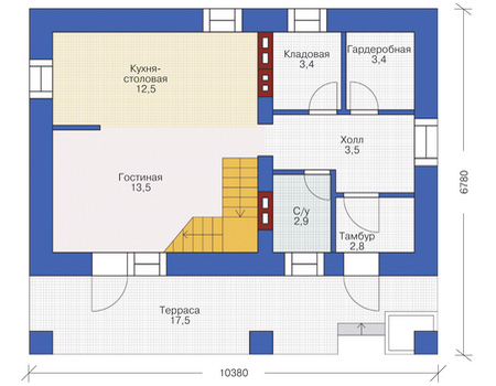 Планировка первого этажа :: Проект дома из кирпича 72-12