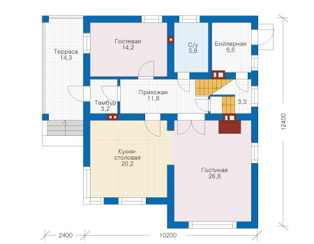 Планировка первого этажа :: Проект дома из кирпича 72-32