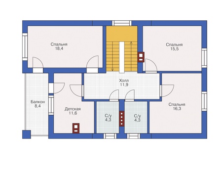 Планировка мансардного этажа :: Проект дома из кирпича 72-34