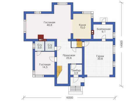 Планировка первого этажа :: Проект дома из кирпича 72-35