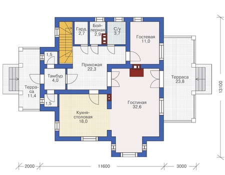 Планировка первого этажа :: Проект дома из кирпича 72-38