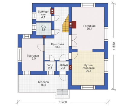Планировка первого этажа :: Проект дома из кирпича 72-39