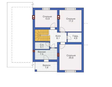 Планировка мансардного этажа :: Проект дома из кирпича 72-41