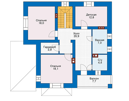 Планировка второго этажа :: Проект дома из кирпича 72-49