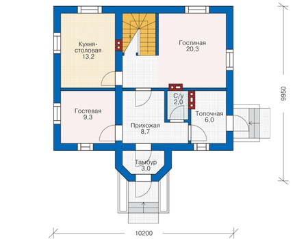 Планировка первого этажа :: Проект дома из кирпича 72-53