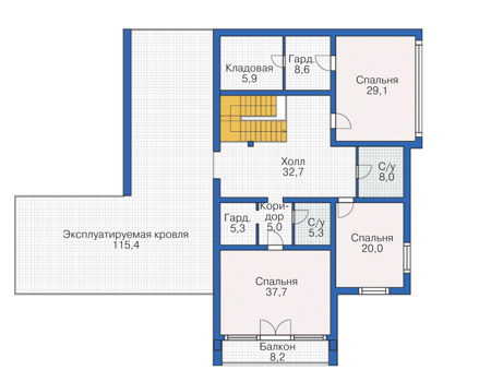 Планировка второго этажа :: Проект дома из кирпича 72-55