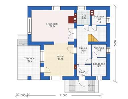 Планировка первого этажа :: Проект дома из кирпича 72-56