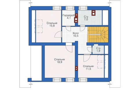 Планировка мансардного этажа :: Проект дома из кирпича 72-56