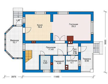 Планировка первого этажа :: Проект дома из кирпича 72-58