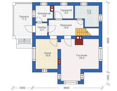 Планировка первого этажа :: Проект дома из кирпича 72-61