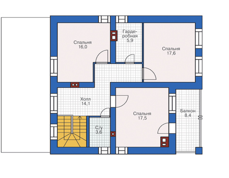 Планировка мансардного этажа :: Проект дома из кирпича 72-72
