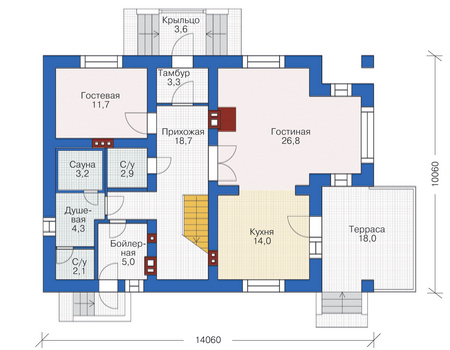 Планировка первого этажа :: Проект дома из кирпича 72-75