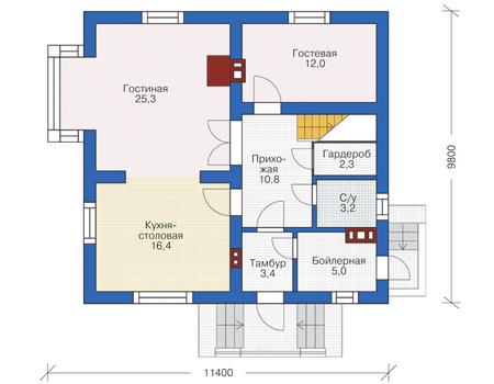 Планировка первого этажа :: Проект дома из кирпича 72-76