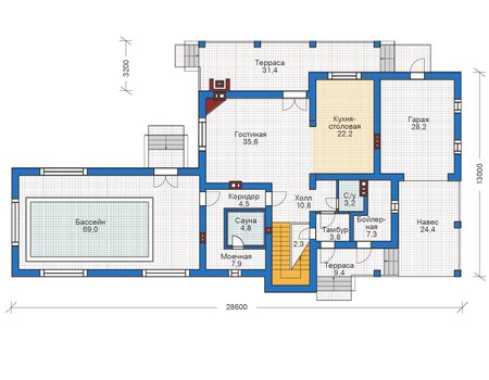 Планировка первого этажа :: Проект дома из кирпича 72-92