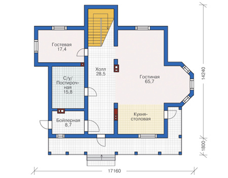 Планировка первого этажа :: Проект дома из кирпича 72-93
