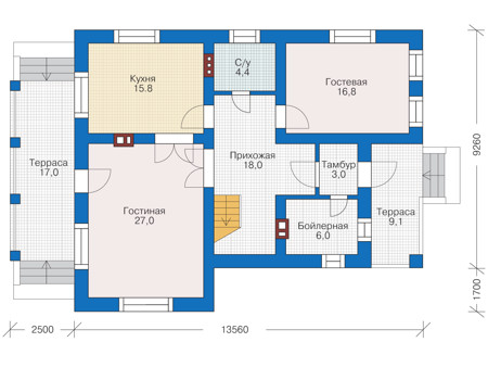 Планировка первого этажа :: Проект дома из кирпича 73-01