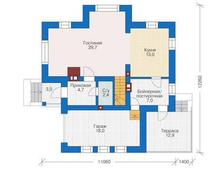 Планировка первого этажа :: Проект дома из кирпича 73-06