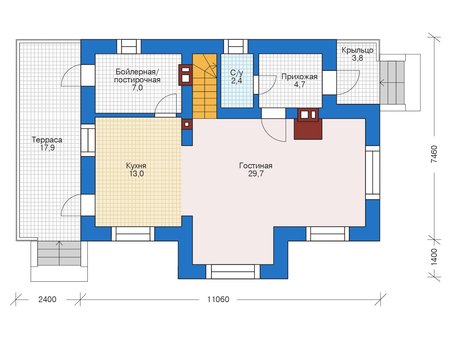 Планировка первого этажа :: Проект дома из кирпича 73-10