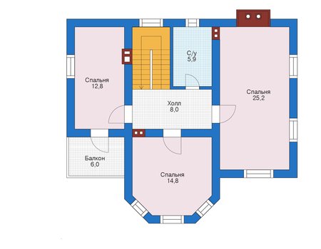 Планировка второго этажа :: Проект дома из кирпича 73-15