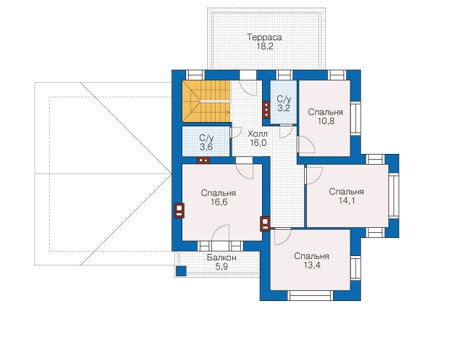 Планировка мансардного этажа :: Проект дома из кирпича 73-17