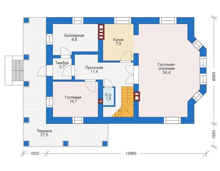 Планировка первого этажа :: Проект дома из кирпича 73-19