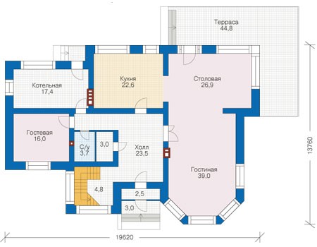 Планировка первого этажа :: Проект дома из кирпича 73-22