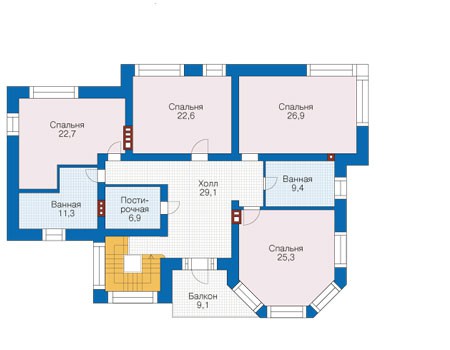 Планировка второго этажа :: Проект дома из кирпича 73-22