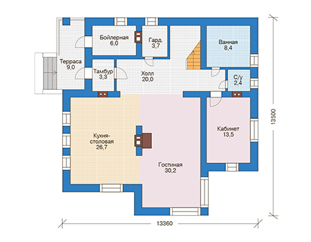 Планировка первого этажа :: Проект дома из кирпича 73-40