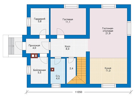 Планировка первого этажа :: Проект дома из кирпича 73-42