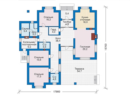 Планировка первого этажа :: Проект дома из кирпича 73-44