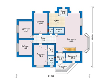 Планировка первого этажа :: Проект дома из кирпича 73-45