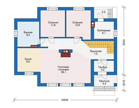Планировка первого этажа :: Проект дома из кирпича 73-71