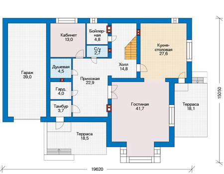 Планировка первого этажа :: Проект дома из кирпича 73-80