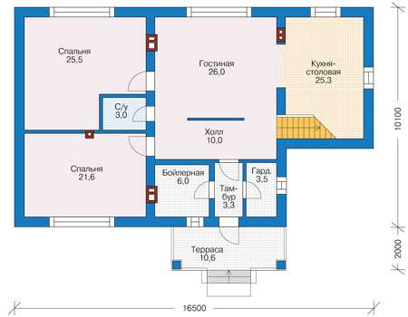 Планировка первого этажа :: Проект дома из кирпича 73-84