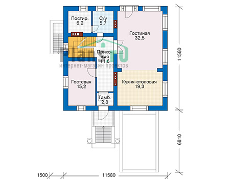 Планировка первого этажа :: Проект дома из кирпича 74-15